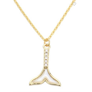 Gold Dipped Mother of Pearl Whale Tail Necklace