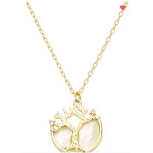 Gold Dipped Mother of Pearl Tree of Life Necklace