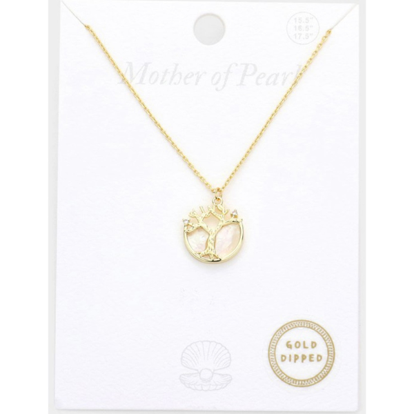 Gold Dipped Mother of Pearl Tree of Life Necklace