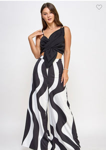 Twisted Bow Detail Top w/ printed wide leg pants set