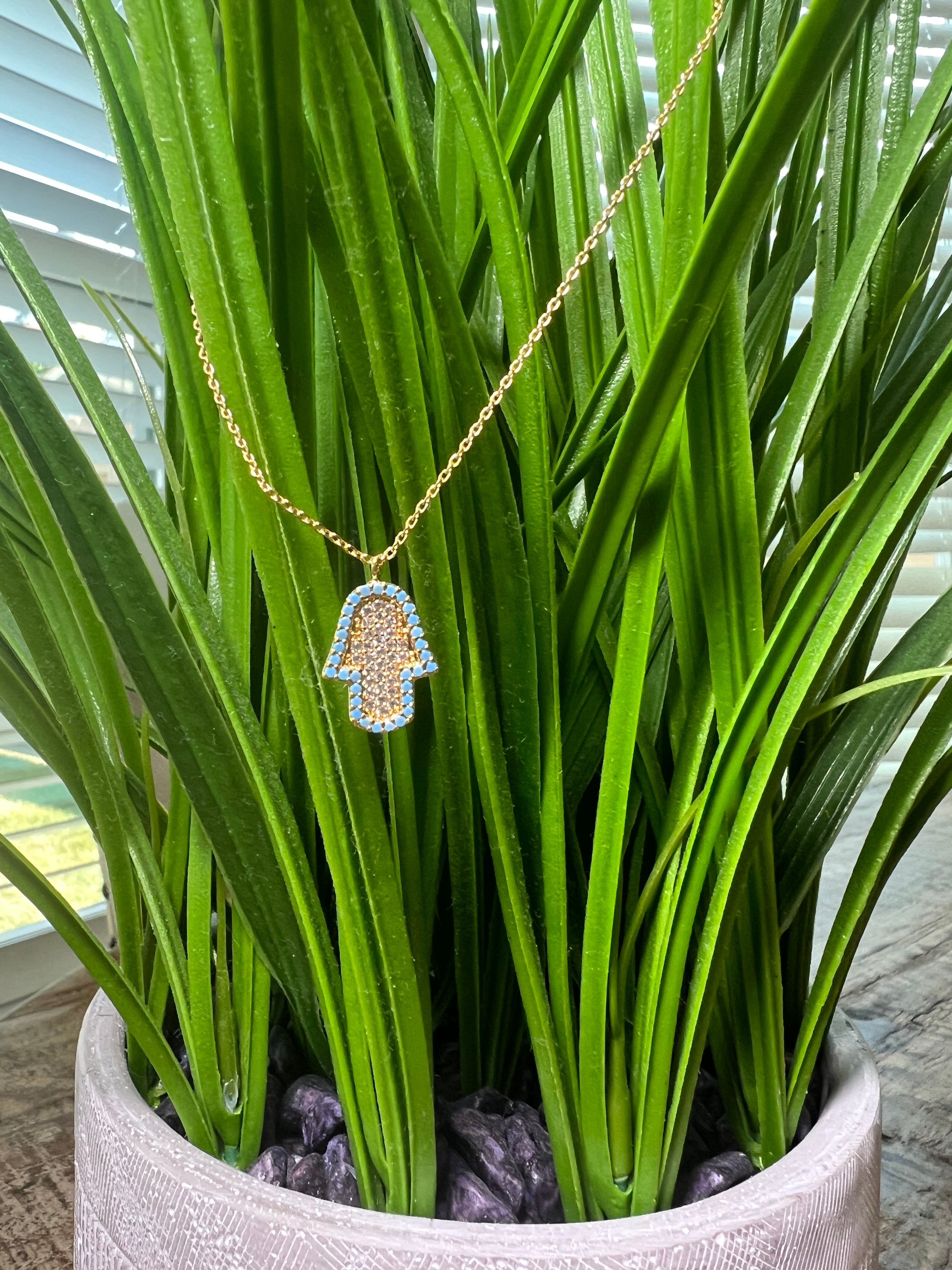 Gold Dipped Hamsa Pendant Necklace
