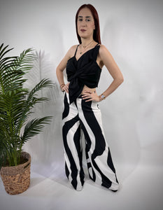 Twisted Bow Detail Top w/ printed wide leg pants set