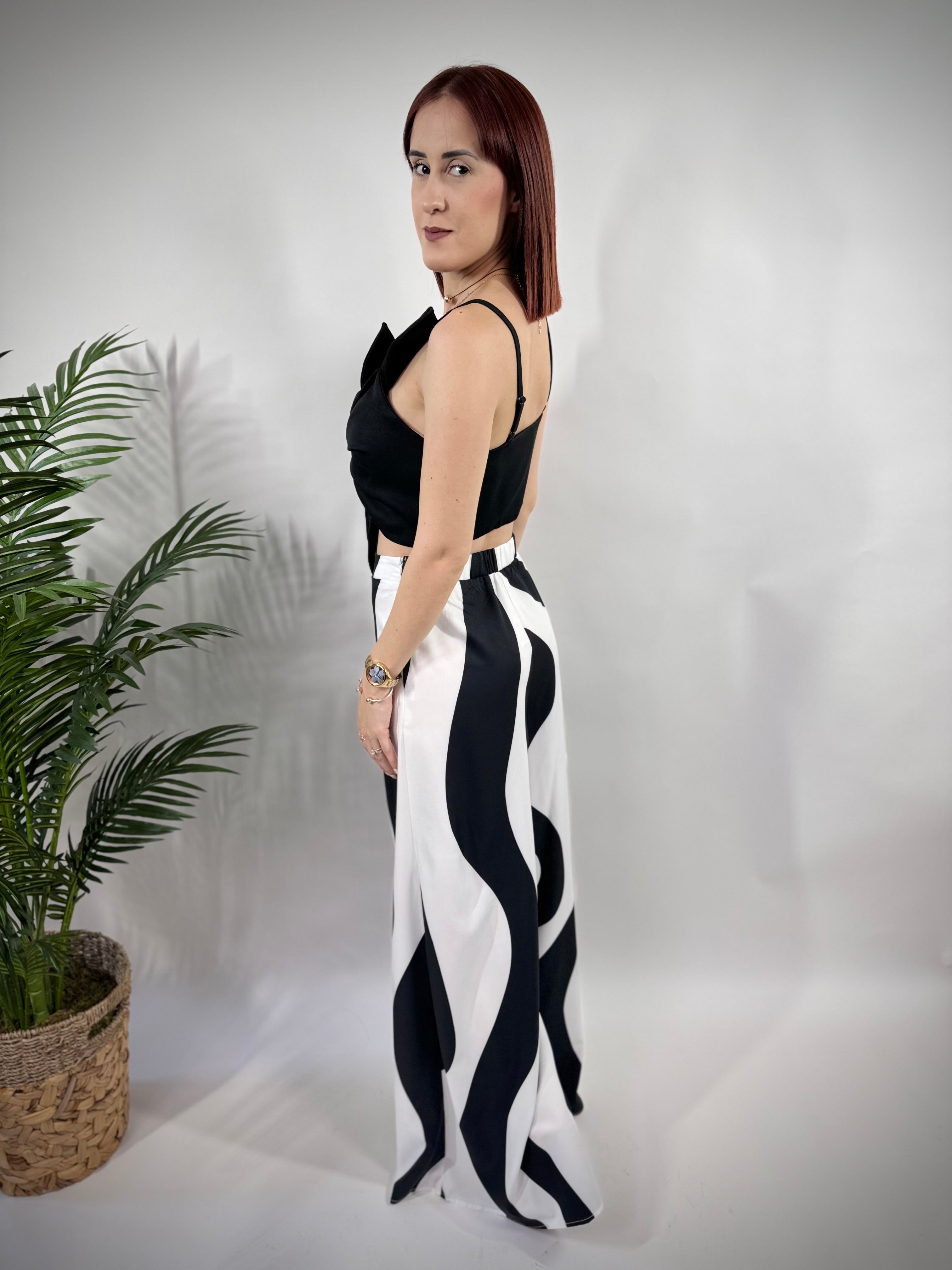 Twisted Bow Detail Top w/ printed wide leg pants set