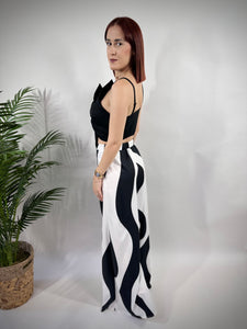 Twisted Bow Detail Top w/ printed wide leg pants set