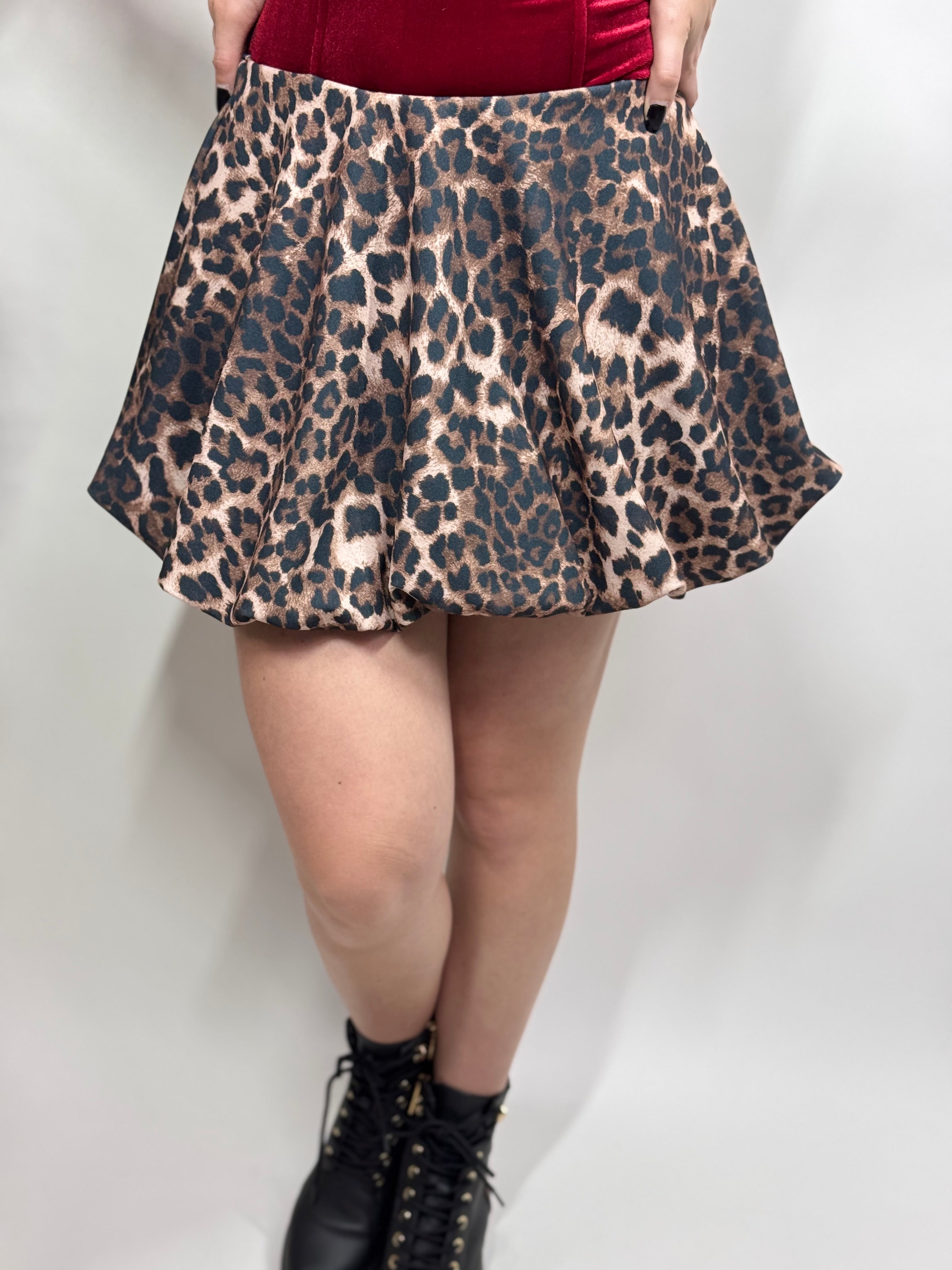 2 way leopard bubble hem mini skirt