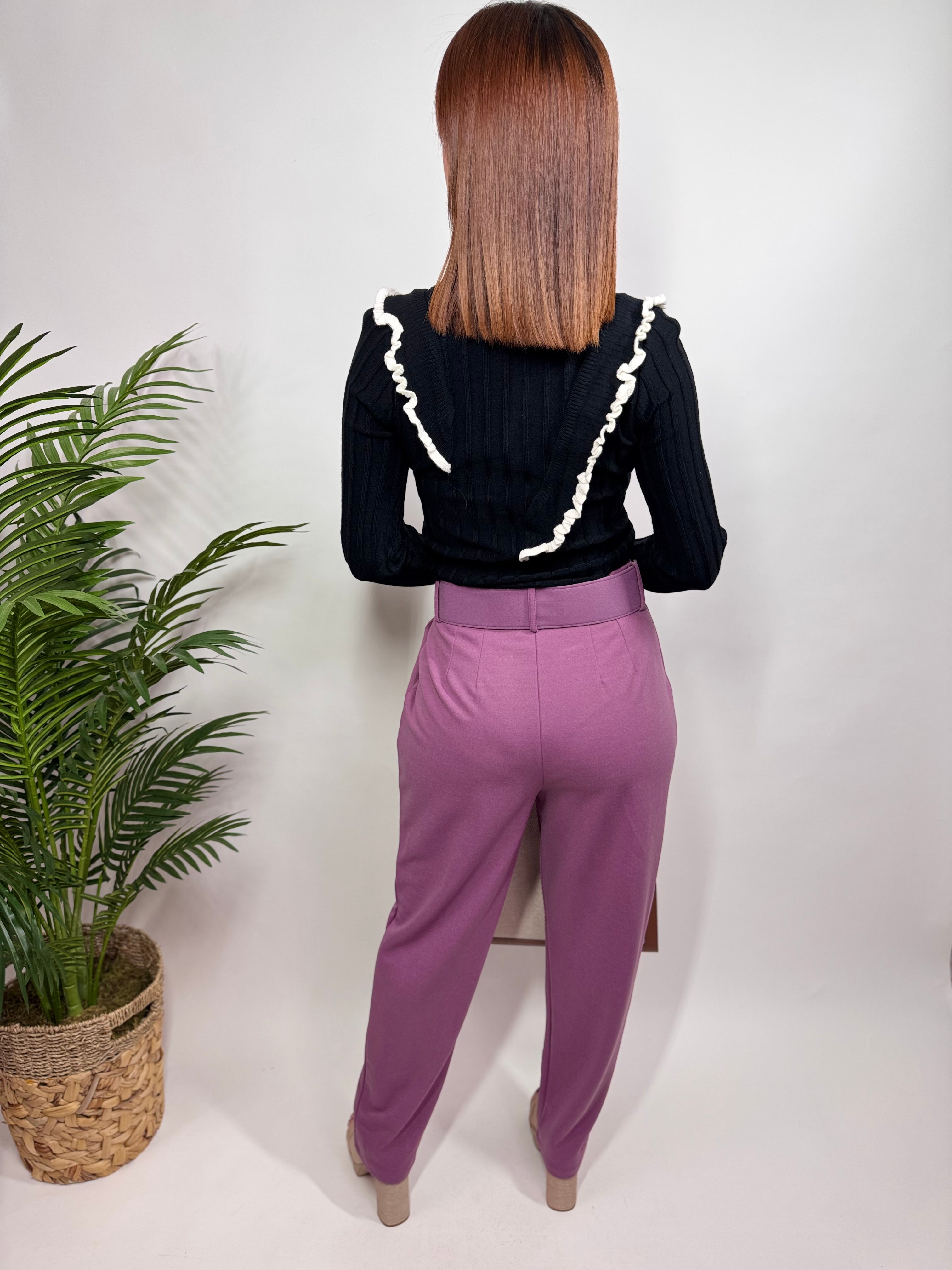 Poly Span High Waisted Belted Pants