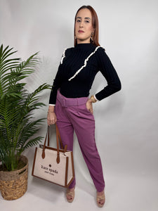 Poly Span High Waisted Belted Pants