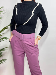 Poly Span High Waisted Belted Pants