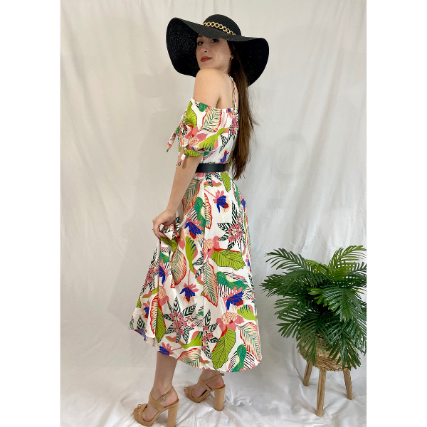 Printed Off Shoulder Midi Dress