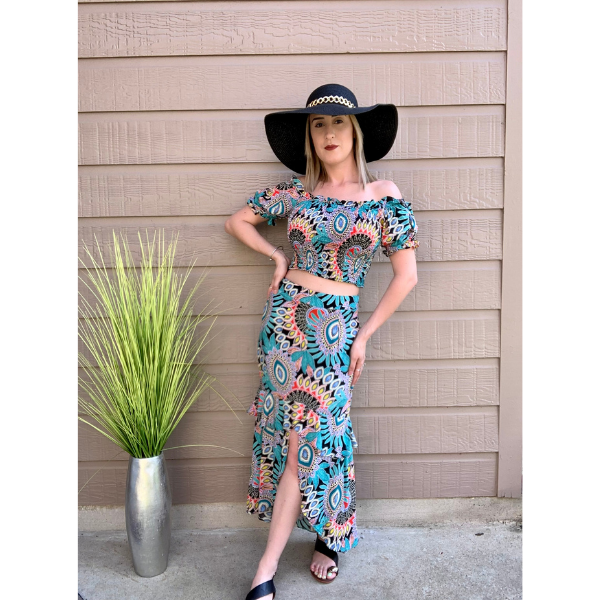 Paisley Print Smocked Top and Maxi Skirt Set