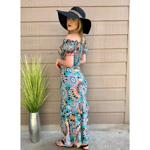 Paisley Print Smocked Top and Maxi Skirt Set