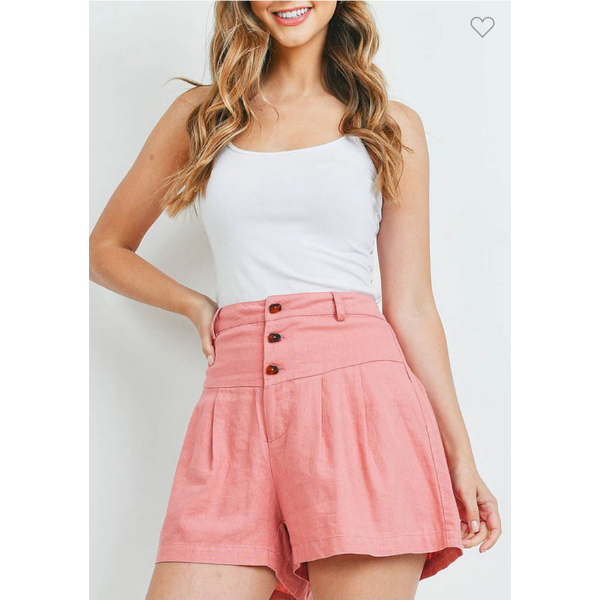 Button Front High Waist Pleated Flare Shorts