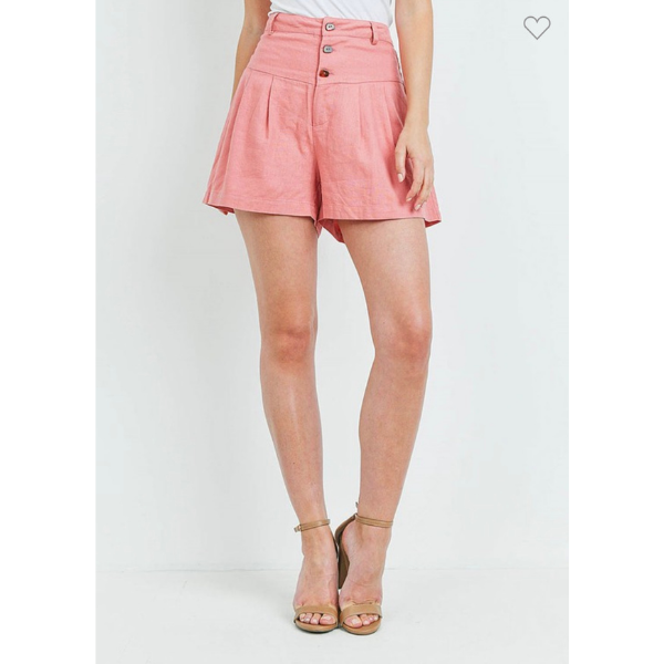 Button Front High Waist Pleated Flare Shorts