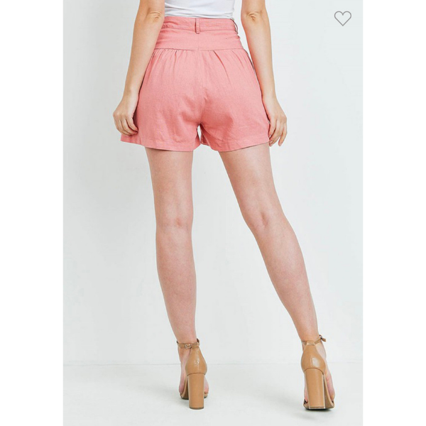 Button Front High Waist Pleated Flare Shorts