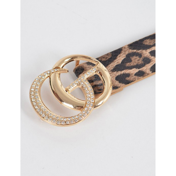 Stoned Metal Buckle Leopard Belt