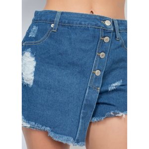 Asymmetrical Buttoned Denim Shorts