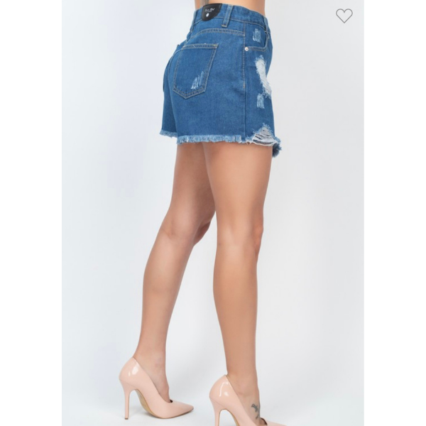 Asymmetrical Buttoned Denim Shorts