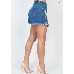 Asymmetrical Buttoned Denim Shorts