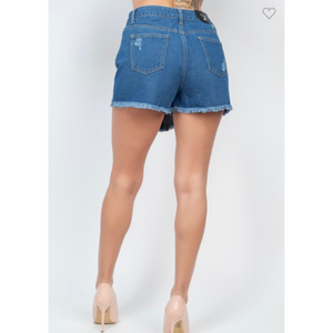 Asymmetrical Buttoned Denim Shorts