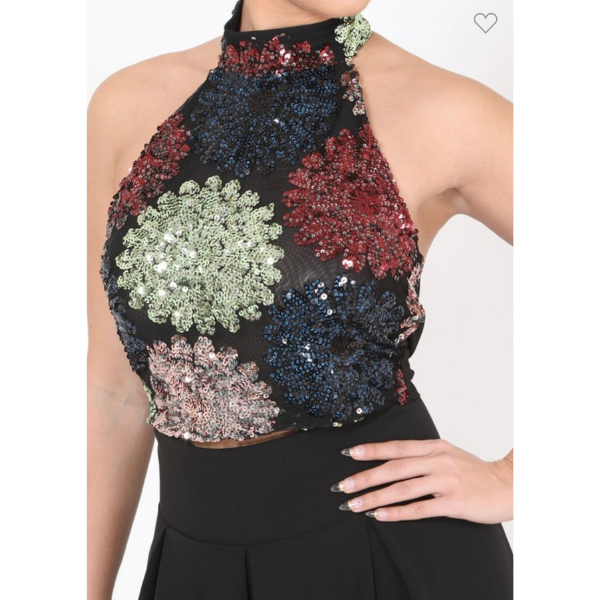 Colorful Peonies Sequined Crop Top