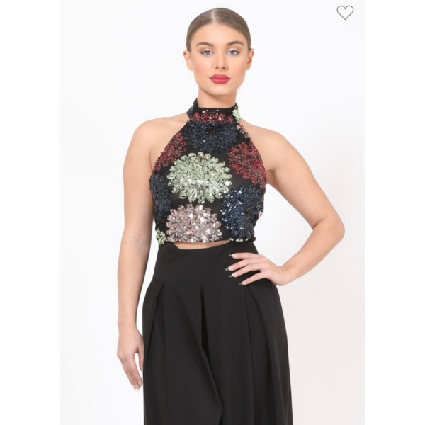 Colorful Peonies Sequined Crop Top