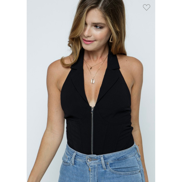 Sexy Ribbed Zipper Front Sleeveless Bodysuit