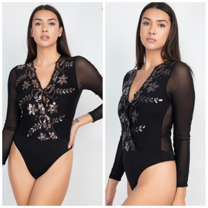 Sequin Sheer Sleeve Bodysuit