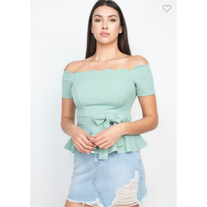 Off-Shoulder Belted Scalloped Top