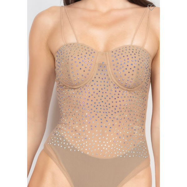 Double Straps Rhinestones Bodysuit