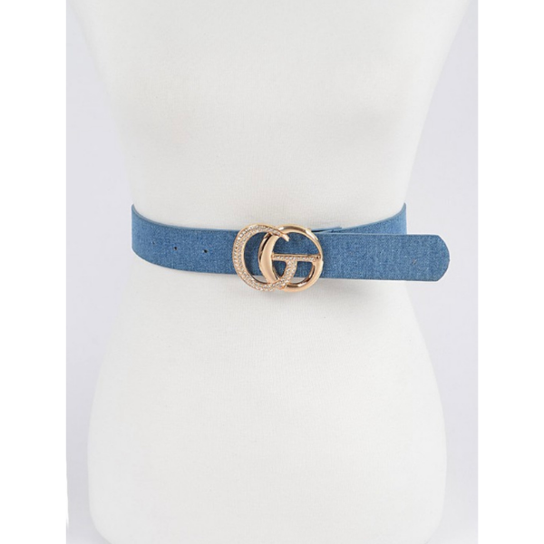 Rhinestone CG Buckle Denim Belt