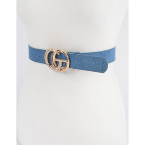 Rhinestone CG Buckle Denim Belt