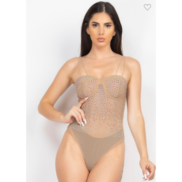 Double Straps Rhinestones Bodysuit